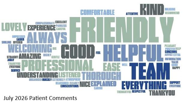 word cloud of patient comments received during july 2026