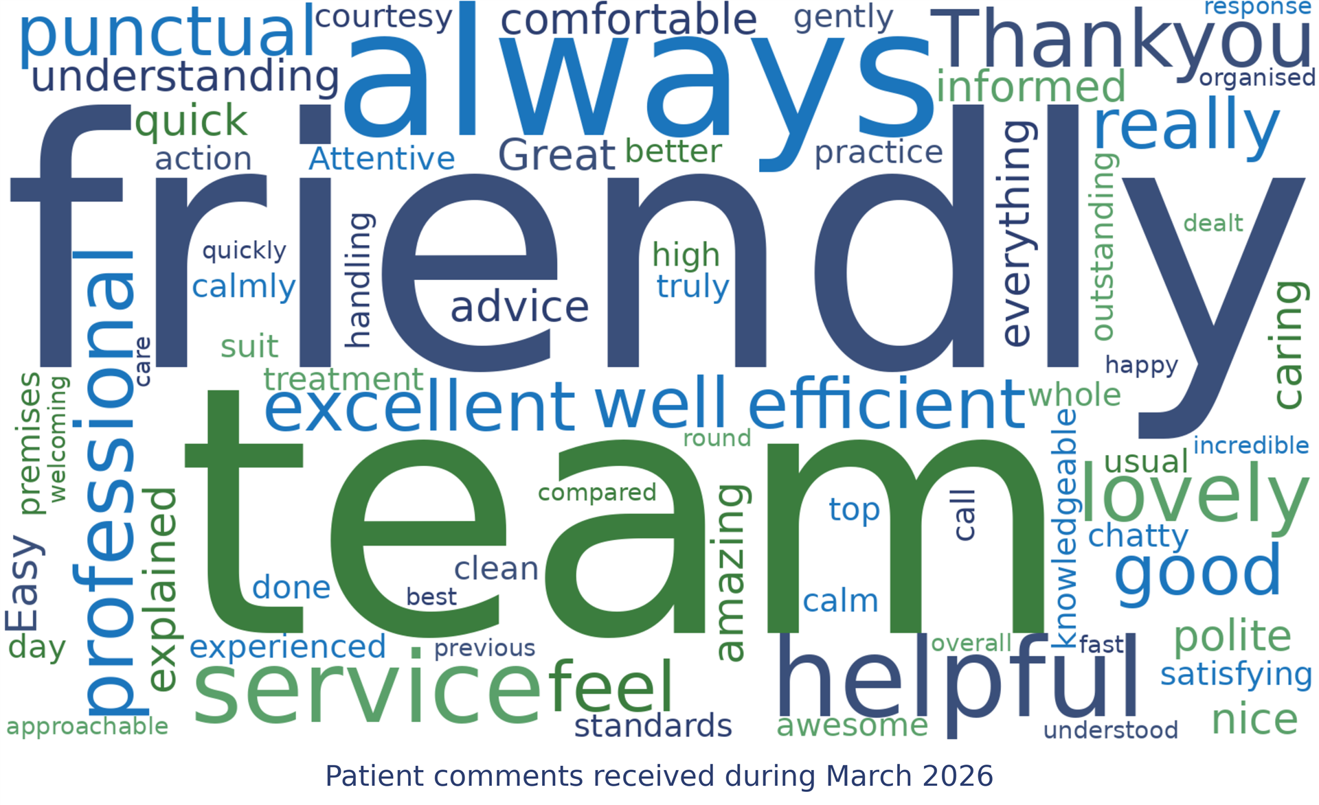 word cloud of patient comments received during March 2026